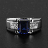 Blue Green Crystal Silver Color Men's Ring - ringsuniverse