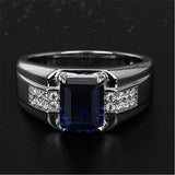 Blue Green Crystal Silver Color Men's Ring - ringsuniverse