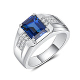 Blue Green Crystal Silver Color Men's Ring - ringsuniverse