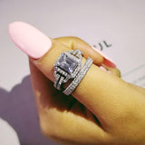 Luxury Silver AAA Quality Zircon Diamonds Ring Set - ringsuniverse
