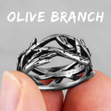 Stainless Steel Victory Olive Branch Bikers Mens Ring - Rings Universe
