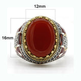 Red Natural Agate Stone Silver Vintage King Crown CZ Ring - Rings Universe