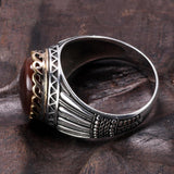 Silver Retro Luxury Big Tiger Eye and Agate Rings - ringsuniverse