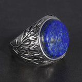 Solid Silver Natural Lapis Lazuli Tree Branches Engraved Ring - ringsuniverse