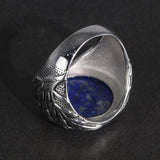 Solid Silver Natural Lapis Lazuli Tree Branches Engraved Ring - ringsuniverse