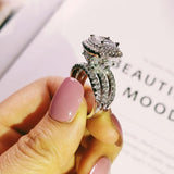 Luxury Delightful Big Silver Cushion Cut AAA CZ Ring - ringsuniverse