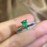 Luxury Tear Shaped Emerald Fashion Silver Ring - ringsuniverse