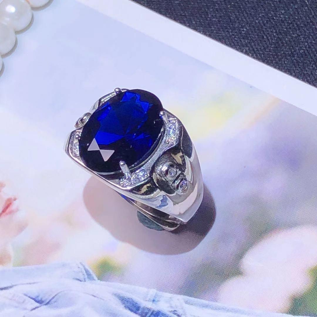 Frong square blue stone ring diamonds for men