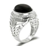 Black Agate Clear Zircon Classic Silver Ring - Rings Universe