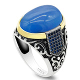 New Authentic Silver Antique Blue Zircon Blue Agate Ring