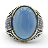 New Authentic Silver Antique Blue Zircon Blue Agate Ring - Rings Universe