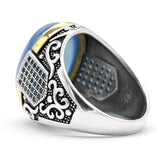 New Authentic Silver Antique Blue Zircon Blue Agate Ring - Rings Universe