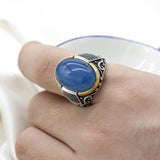 New Authentic Silver Antique Blue Zircon Blue Agate Ring - Rings Universe