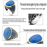 New Authentic Silver Antique Blue Zircon Blue Agate Ring - Rings Universe