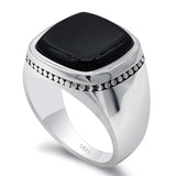 Silver Square Agate Aqeeq Black Signet Ring - Rings Universe