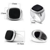 Silver Square Agate Aqeeq Black Signet Ring - Rings Universe