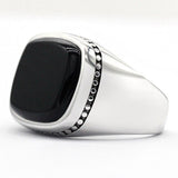 Silver Square Agate Aqeeq Black Signet Ring - Rings Universe