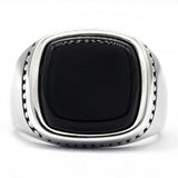 Silver Square Agate Aqeeq Black Signet Ring - Rings Universe
