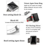 Black Rectangle Agate Stone Mature Charm Ring - Rings Universe