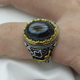 Natural Agate Evil Eyes Gemstone Sword Ring - Rings Universe