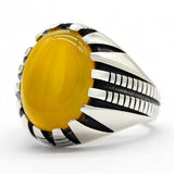 Silver Paw Design Natural Gemstone Yellow Agate Stone Ring - Rings Universe