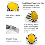 Silver Paw Design Natural Gemstone Yellow Agate Stone Ring - Rings Universe