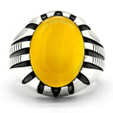 Silver Paw Design Natural Gemstone Yellow Agate Stone Ring - Rings Universe
