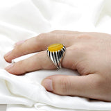Silver Paw Design Natural Gemstone Yellow Agate Stone Ring - Rings Universe
