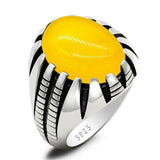 Silver Paw Design Natural Gemstone Yellow Agate Stone Ring - Rings Universe