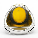 Silver Paw Design Natural Gemstone Yellow Agate Stone Ring - Rings Universe