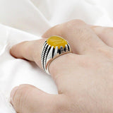 Silver Paw Design Natural Gemstone Yellow Agate Stone Ring - Rings Universe