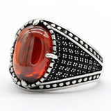 Natural Red Garnet Stone & Black CZ Vintage Silver Ring - Rings Universe