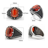 Natural Red Garnet Stone & Black CZ Vintage Silver Ring - Rings Universe