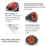 Natural Red Garnet Stone & Black CZ Vintage Silver Ring - Rings Universe