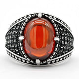 Natural Red Garnet Stone & Black CZ Vintage Silver Ring - Rings Universe