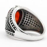 Natural Red Garnet Stone & Black CZ Vintage Silver Ring - Rings Universe