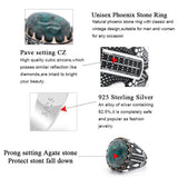 Silver Water Drop Design Natural Phoenix & Black CZ Ring - Rings Universe