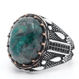 Silver Water Drop Design Natural Phoenix & Black CZ Ring - Rings Universe