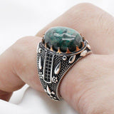 Silver Water Drop Design Natural Phoenix & Black CZ Ring - Rings Universe
