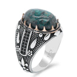 Silver Water Drop Design Natural Phoenix & Black CZ Ring - Rings Universe