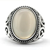 New White Agate Gemstone Silver Ring - Rings Universe