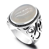 New White Agate Gemstone Silver Ring - Rings Universe