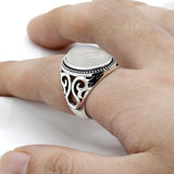 New White Agate Gemstone Silver Ring - Rings Universe