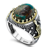 Silver Natural Green Turquoise stone Men's Ring - Rings Universe