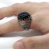 Natural Agate SIlver Vintage Classic Aqeeq Ring - Rings Universe