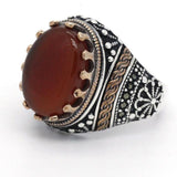 Natural Agate SIlver Vintage Classic Aqeeq Ring - Rings Universe