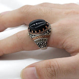 Natural Agate SIlver Vintage Classic Aqeeq Ring - Rings Universe