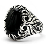 Black Agate Silver Vintage Carved Ring - Rings Universe