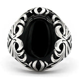 Black Agate Silver Vintage Carved Ring - Rings Universe
