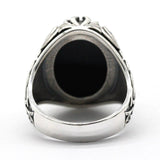 Black Agate Silver Vintage Carved Ring - Rings Universe